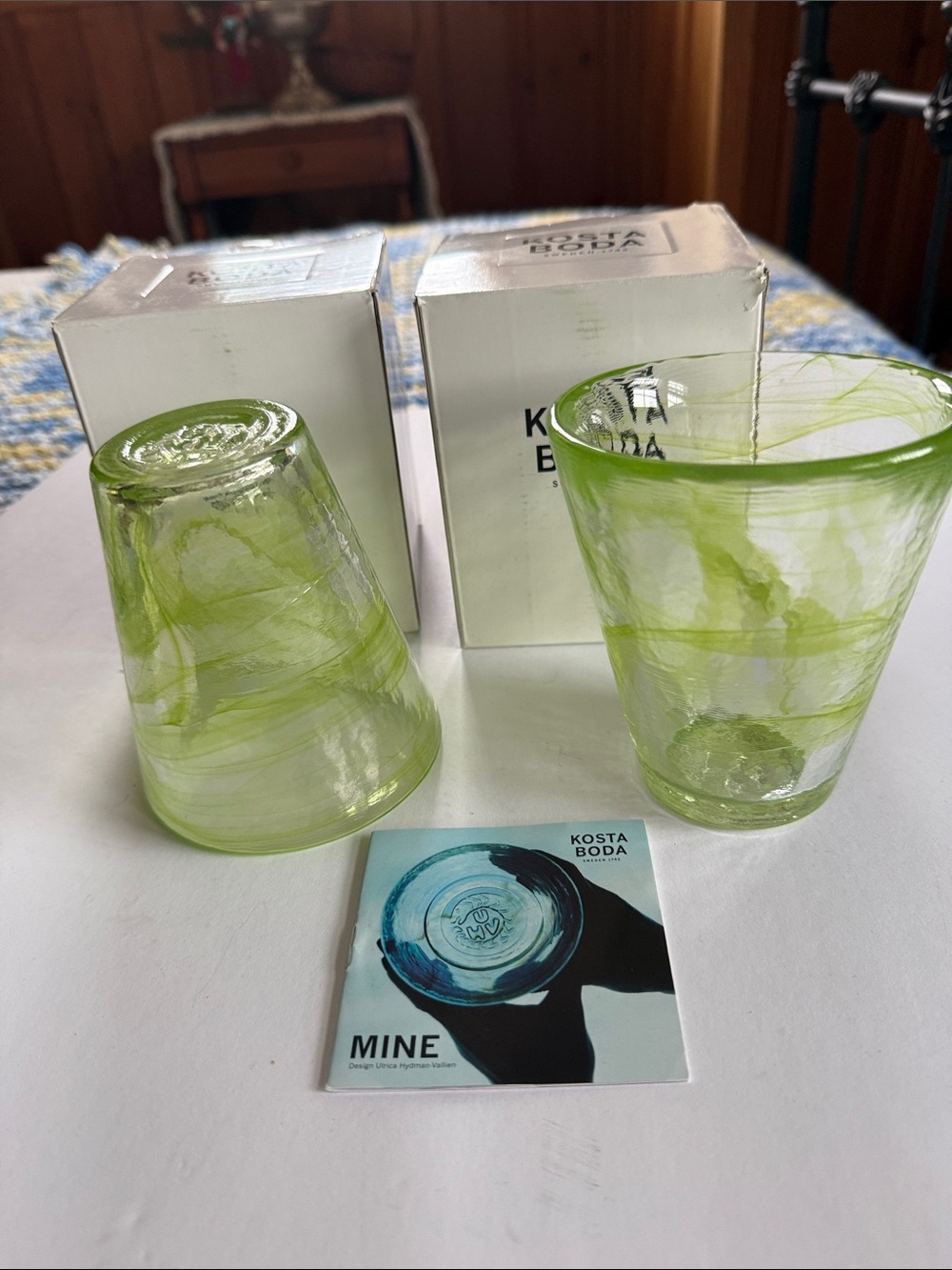 Kosta Boda Lime Swirl Glass Tumblers — Pair